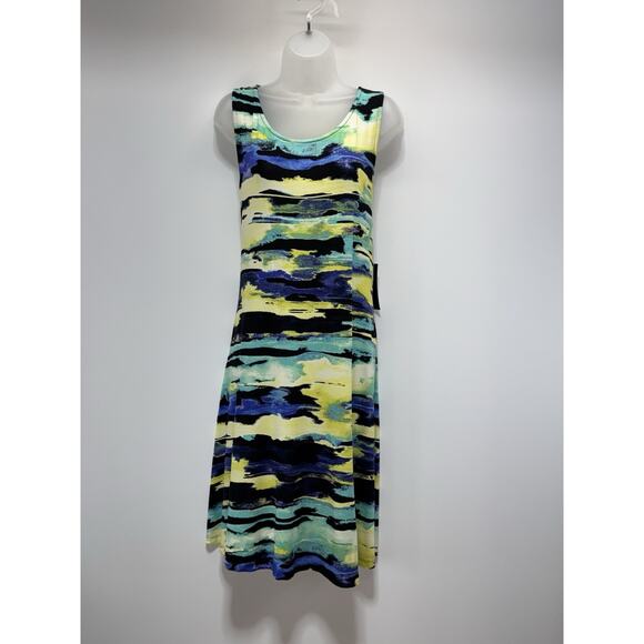 Apt. 9 Geometric Sleeveless Midi-Dress Black Purple Yellow Women’s Size 1X - Picture 1 of 8